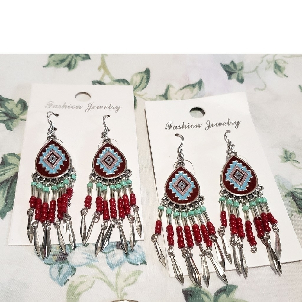 Turquoise Boho Faux Y2K Jewelry Earrings Bracelets Ring Lot of 12 New Gift Set